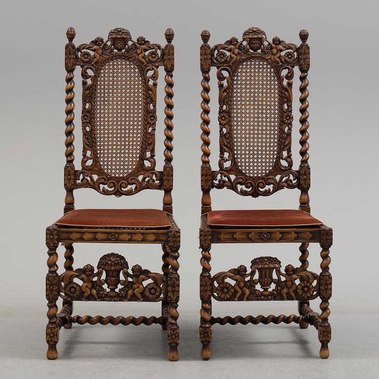 A pari of late 19th century baroque style chairs.