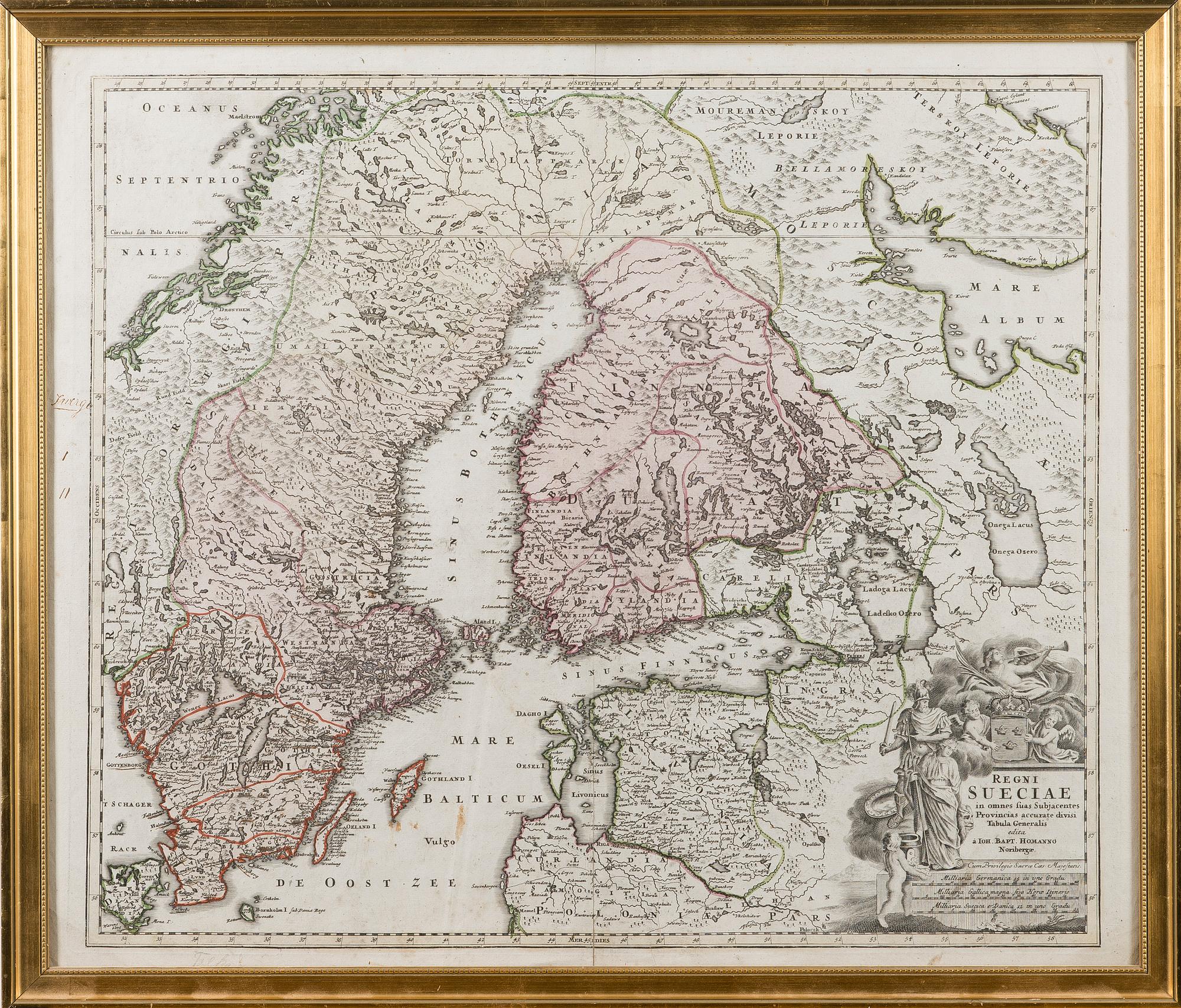 KARTA, handkolorerat kopparstick, Johann Baptist Homann, 1700-tal.