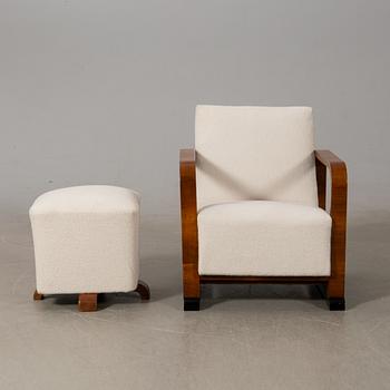 Fåtölj och fotpall, Art Deco, 1900-talets första hälft.
