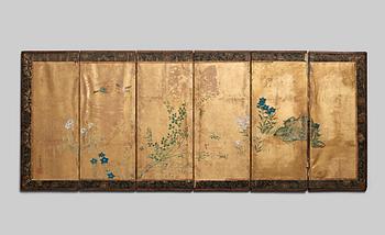 735. A Japanese six fold table screen, early 20th Century.