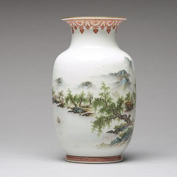 A Chinese enamelled vase with a landscape, 20th Century.