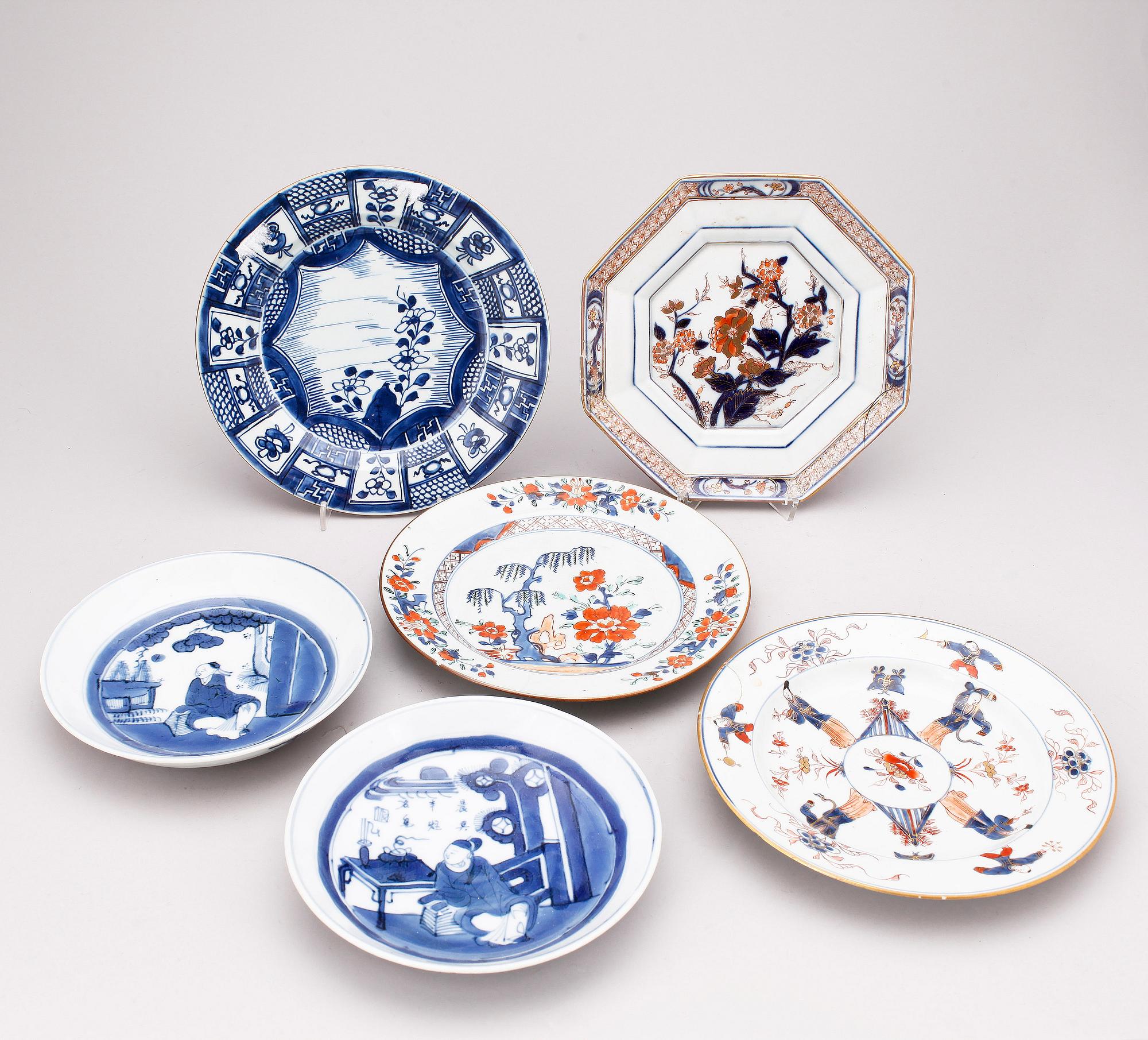 TALLRIKAR, 6 st, porslin, Kina, bland annat Qing dynastin, 1700-tal.