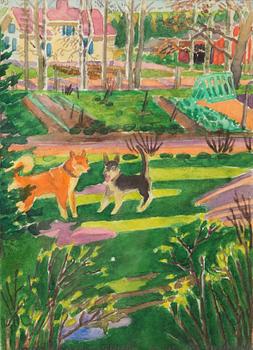 Greta Hällfors-Sipilä, Dogs playing in the garden.