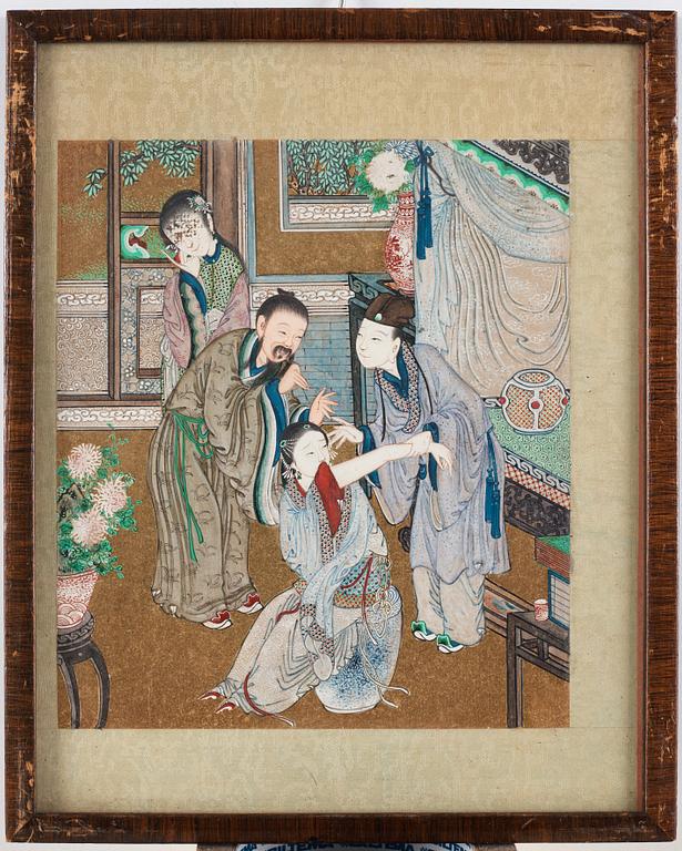 Kinesisk konstnär, färg och tusch på papper, nio stycken. Qingdynastin, 1800-tal.