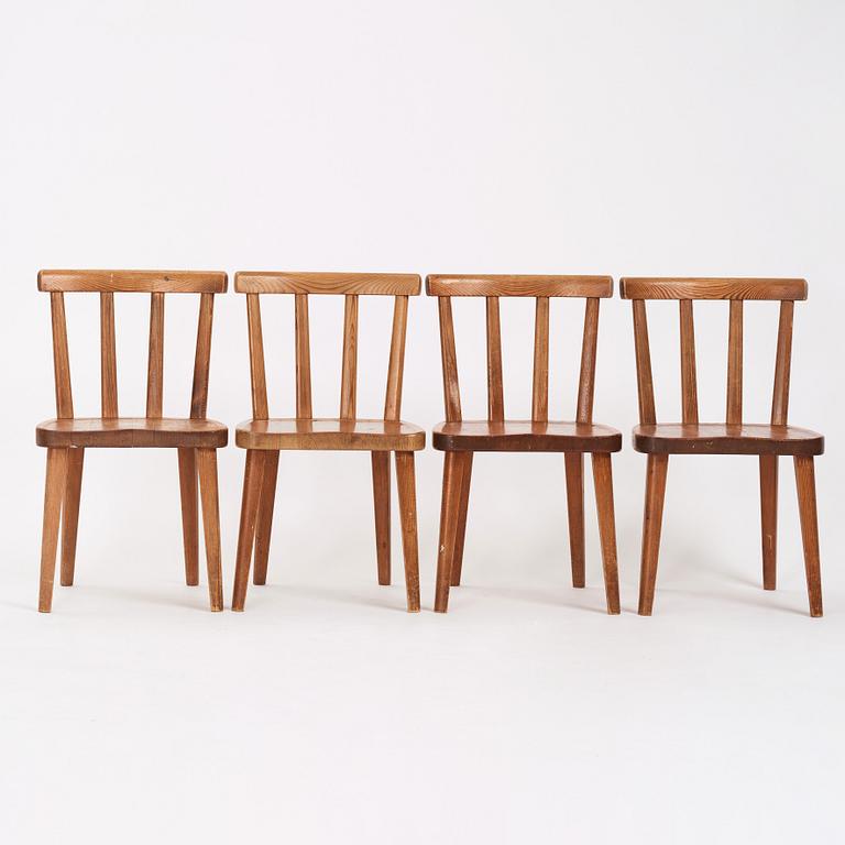 Axel Einar Hjorth, a set of four pine 'Utö' chairs, Nordiska Kompaniet, Sweden 1930s.