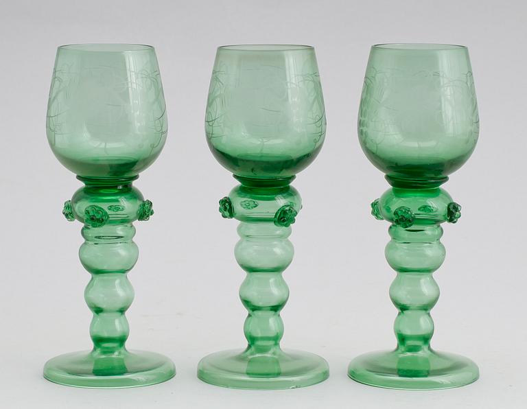 REMMARE, 12 st, grönt glas, Trelleborg, 1900-talets mitt.