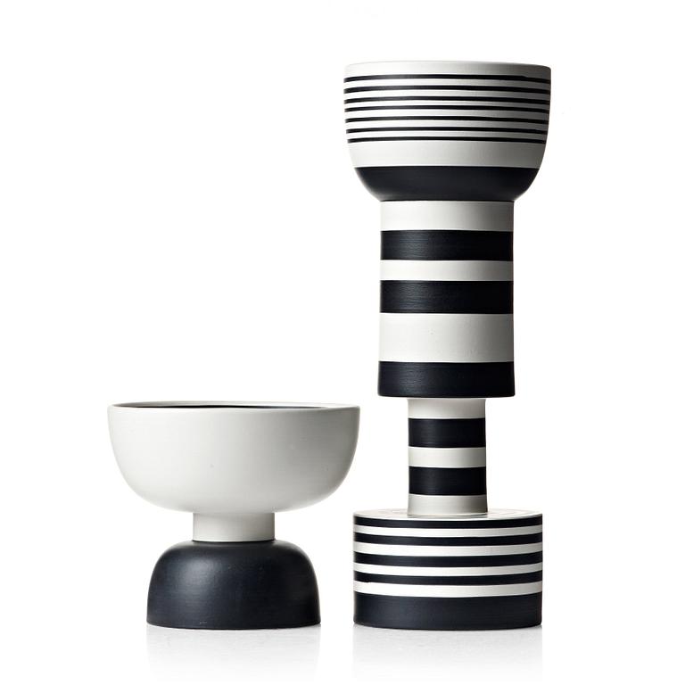 Ettore Sottsass, a ceramic vase and footed bowl by Bitossi - Montelupo, Italy.