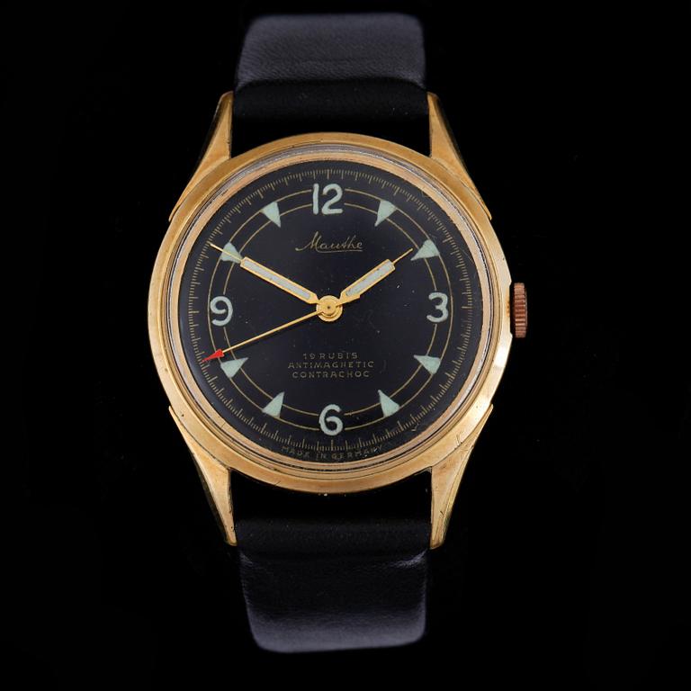 ARMBANDSUR, herr, Mauthe, Volkswagen 100.000 kilometer, gulddoublé på stål.