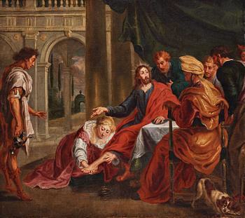 531. FLAMLÄNDSK MÄSTARE, 1600-tal, Maria Magdalena tvättar Kristi fötter.