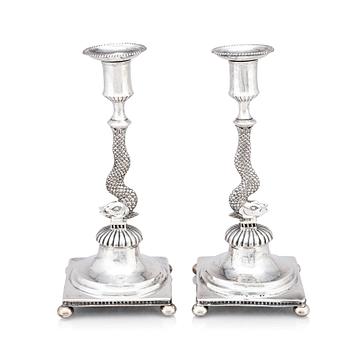 249. A pair of Swedish silver candle sticks, marks of Carl Magnus Ryberg, Stockholm, around 1820.