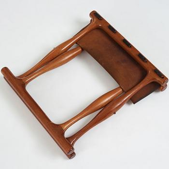 Poul Hundevad, a "Guldhøj" teak and leather Folding Stool for Vamdrup, Denmark 1960's.