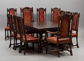 MATSALSMÖBLEMANG, 15 delar, barockstil, 1900-talets början.