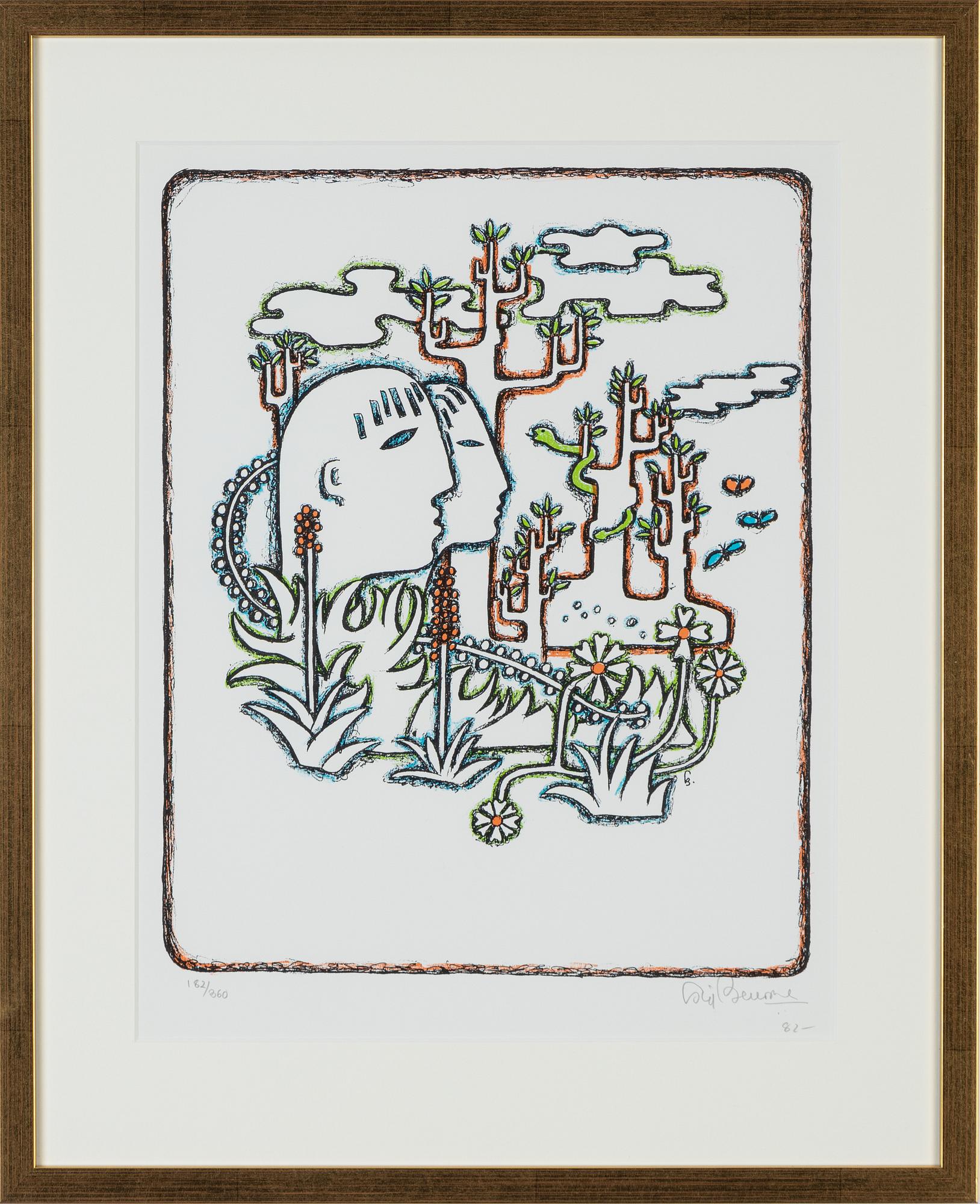 Sigvard Bernadotte, färglitografi, 1982, signerad 182/360.