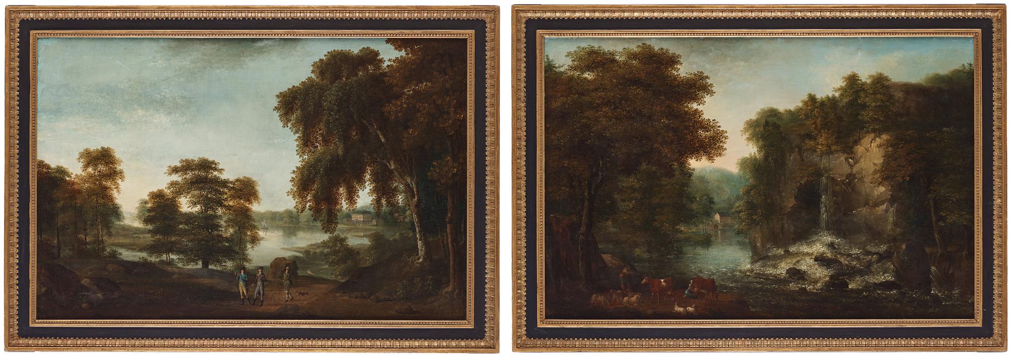 Pehr Emanuel Limnell, Park landscape with manor house/Pastoral landscape with waterfall.