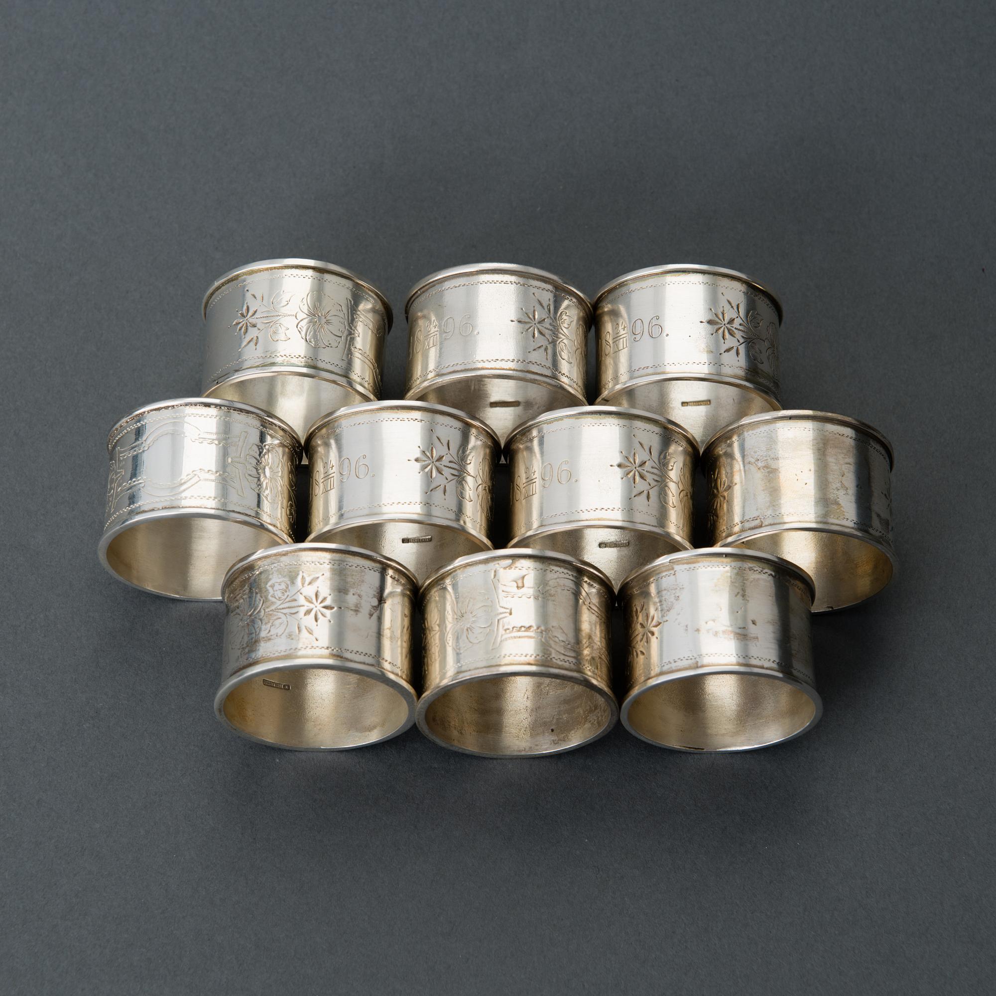 SERVETTRINGAR, 10 st, sterling silver, Kalke, Esbo Finland 2000.