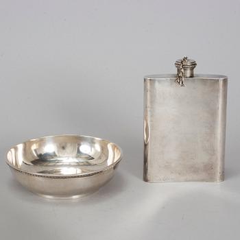 ATELIER BORGILA, fickplunta samt skål, silver, Stockholm, bl a 1943.