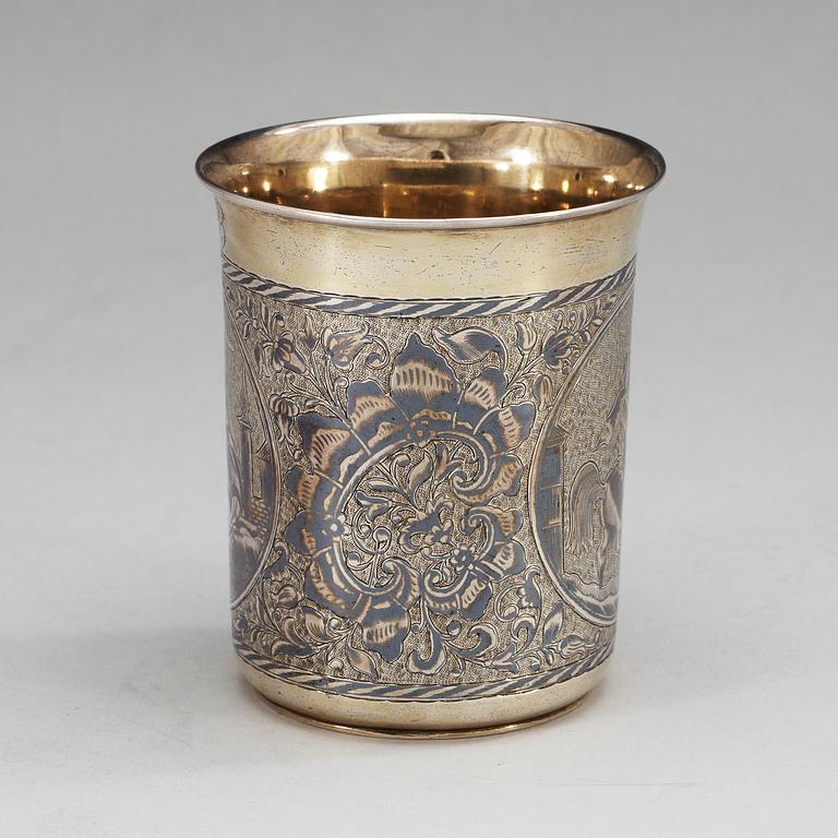 A Russian 19th century silver-gilt and niello beaker, unknown makers mark, Moscow 1839.