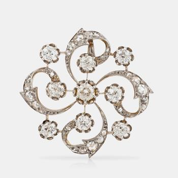 BROSCH/HÄNGE med gammal- och rosenslipade diamanter totalt ca 1.50 ct. Franska stämplar.
