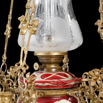 A ceiling paraffin lamp, late 19th century, hight ca 120 cm.