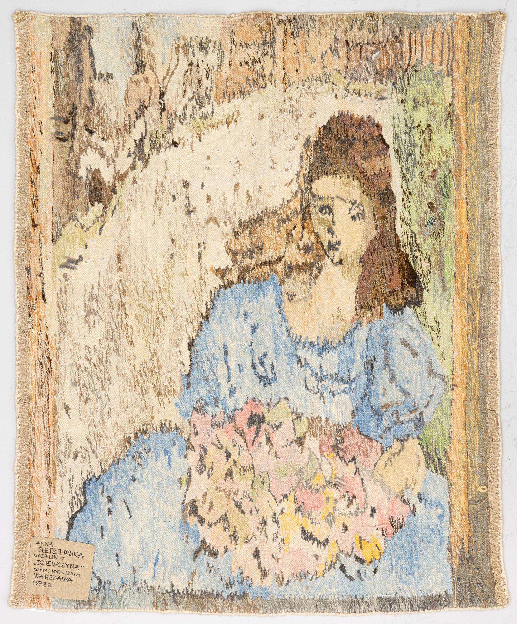 Anna Sledziewska, a wall hanging, tapestry technique, 'Dziewczyna (Girl)', 1978, c. 100 x 120 cm.