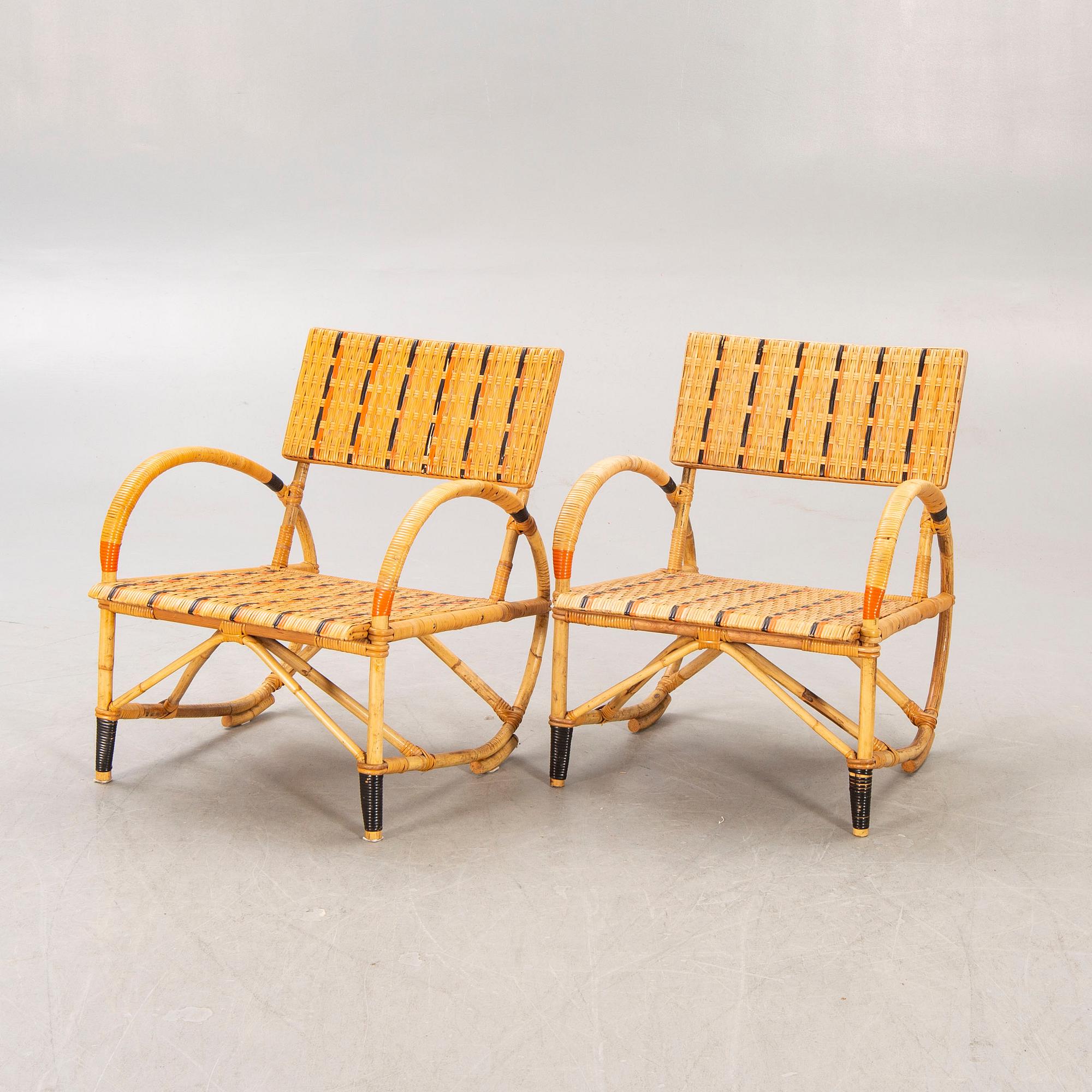 Armchairs a pair and table, 1930s-40s.