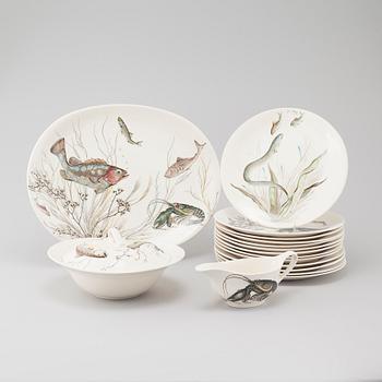 An earthenware tableware set of 16 pcs, "Fish" by Johnson Bros, England, from the second half of the 20th century.