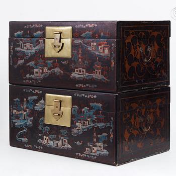 Two Chinese lacquered chests, Qing dynasty, 19th Century.