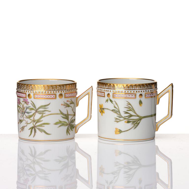 A set of 12 Royal Copenhagen 'Flora Danica' coffee cups with stands, Denmark, 20th Century.