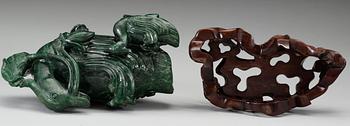 A green stone sculpture of two ducks, presumably late Qing dynasty.