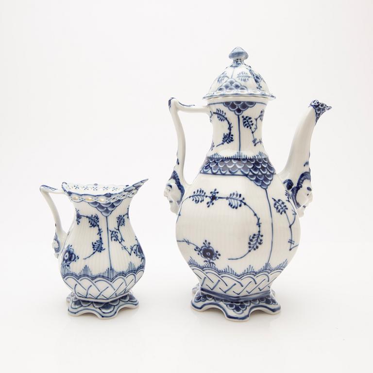 Coffee pot and cream jug, porcelain, "Musselmalet helblond", model 1030 and 1032, Royal Copenhagen, Denmark.