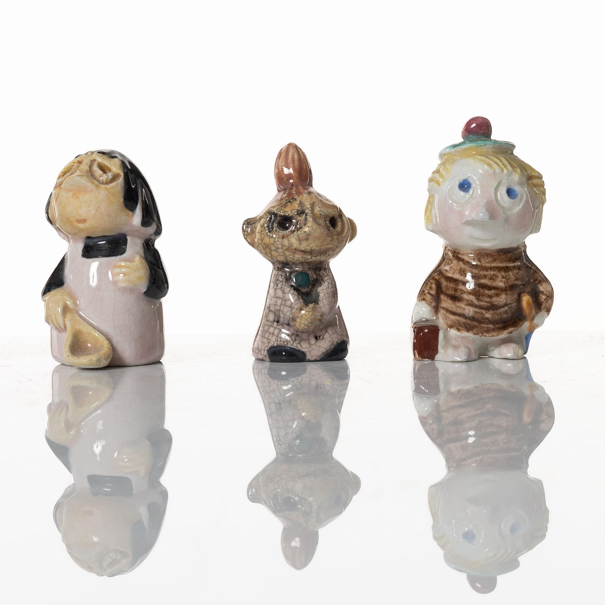 Leo Tykkyläinen, figuriner, 10 st, keramik, Mumin, Finland, 1950-tal.