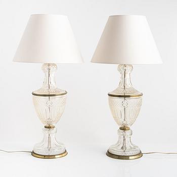 A pair of brass and glass table lamps, first half of the 20th century.