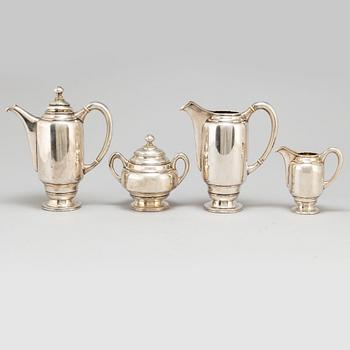 KAFFESERVIS, 5 delar, silver, Österrike/Ungern, omkring 1900.