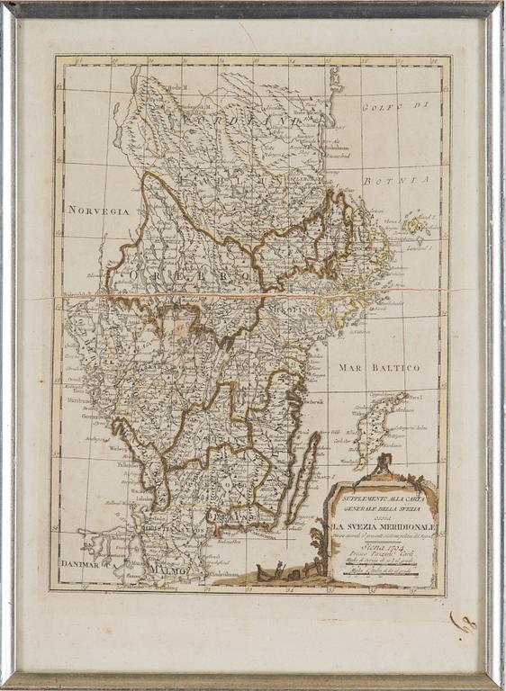 Three maps by Vincenzo Pazzini Carli, Siena, Italy, late 18th century.