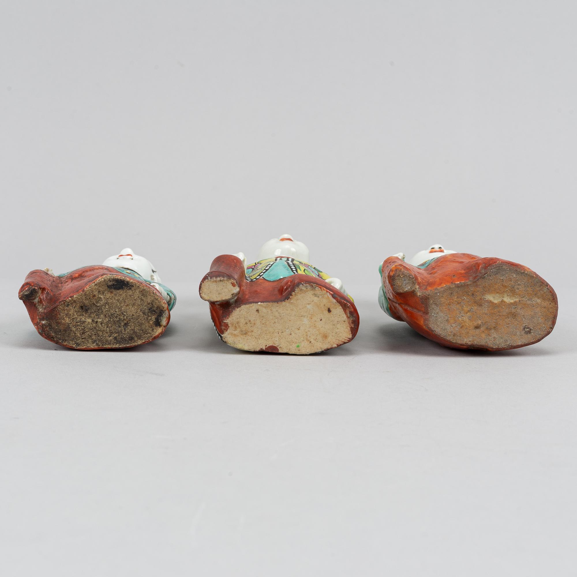 Three famille rose export porcelain figurines, Qing dynasty, 19th century.