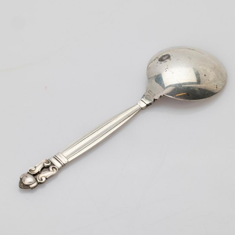Johan Rohde, Soup spoons, 8 pcs, sterling silver, “Konge” / “Acorn”, Georg Jensen, Denmark, post-1945.