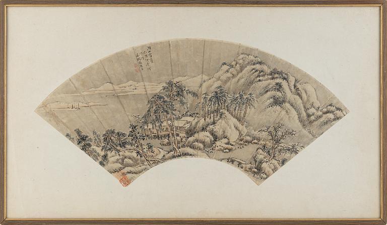 Zhou Shangwen, solfjädersmålning, Kina, troligen 1700-tal.