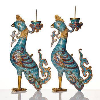 A pair of large Chinese cloisonné candle holders/censers, Qing dynasty.