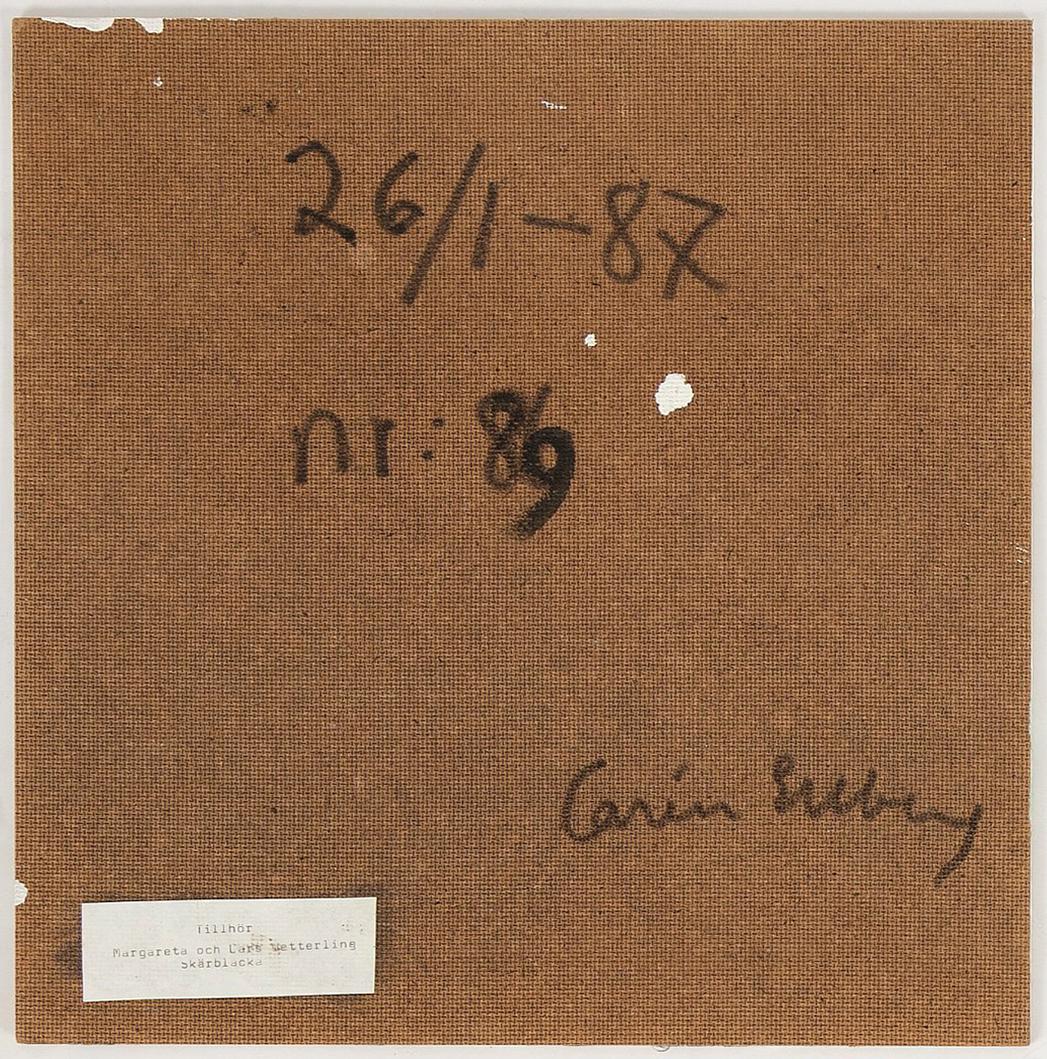 Carin Ellberg, signed and dated 26/1-87 verso. Panel.