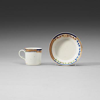 An Export 'sample pattern' cup with saucer, Qing dynasty, Qianlong (1736-95).