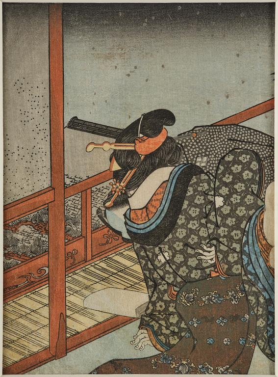 Oidentifierade konstnärer, färgträsnitt, shunga, albumblad, tre diptyker, Japan, 1800-tal.