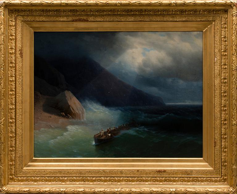 ADOLF IWANOWITSCH FESSLER, Aivazovskyn mukaan, SOUTUVENE TULOSSA RANTAA KOHTI.