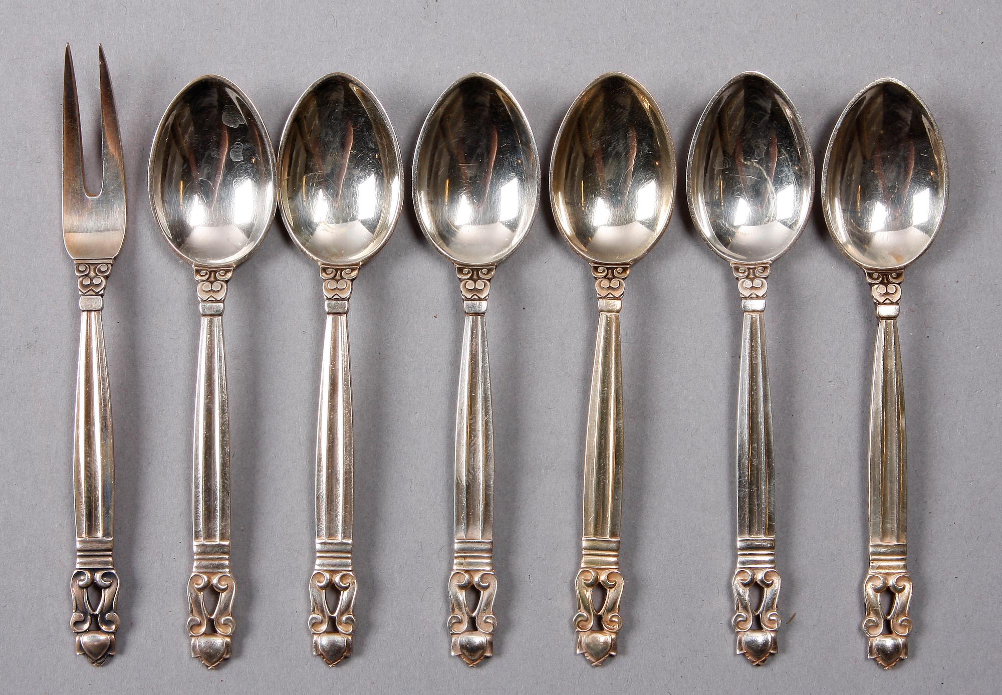 BESTICK, 7 st, sterlingsilver, "Konge", Georg Jensen. 1900-tal.