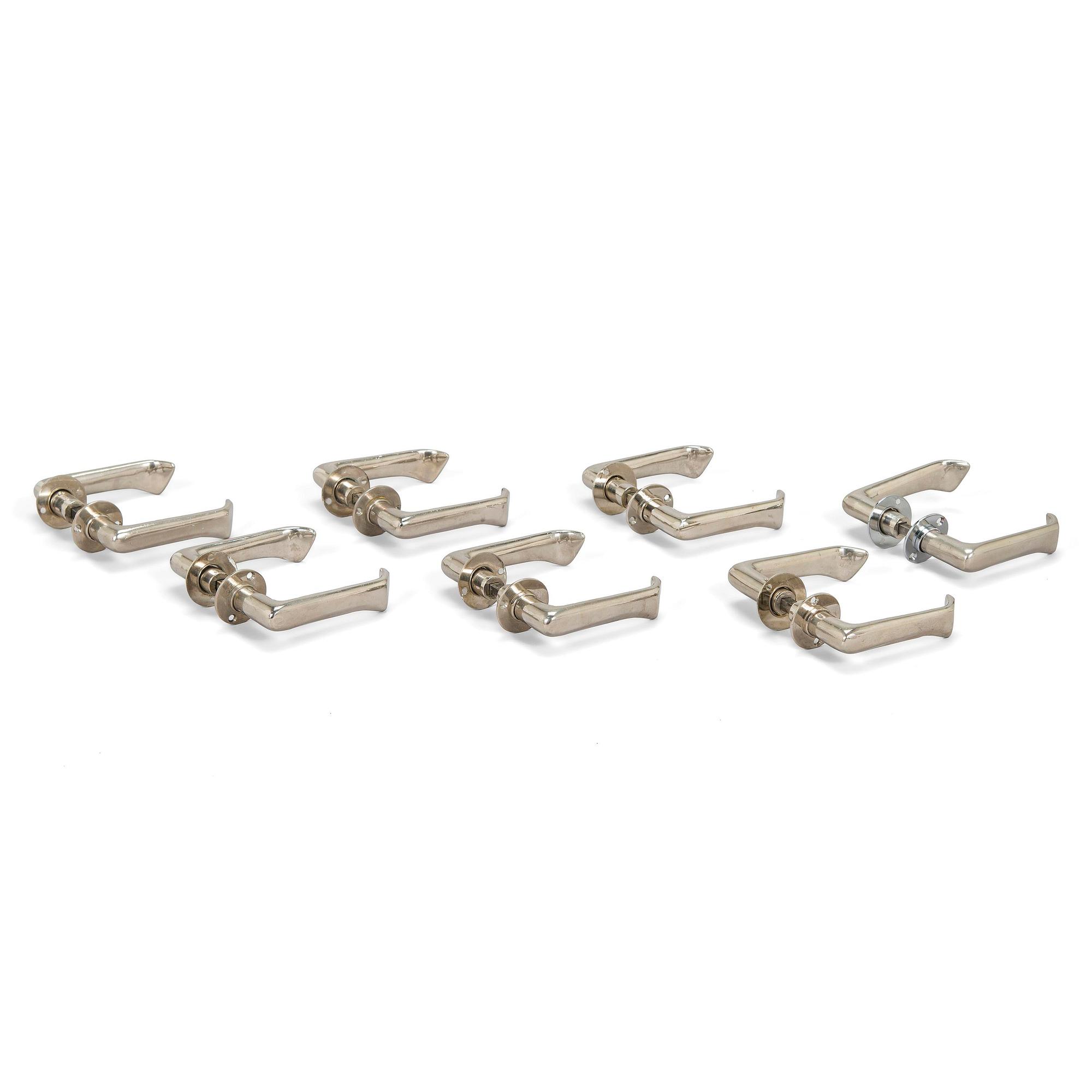 Alvar Aalto, seven paris of mid-20th century doorhandles manufactured by Kellokosken Tehdas, Finland.