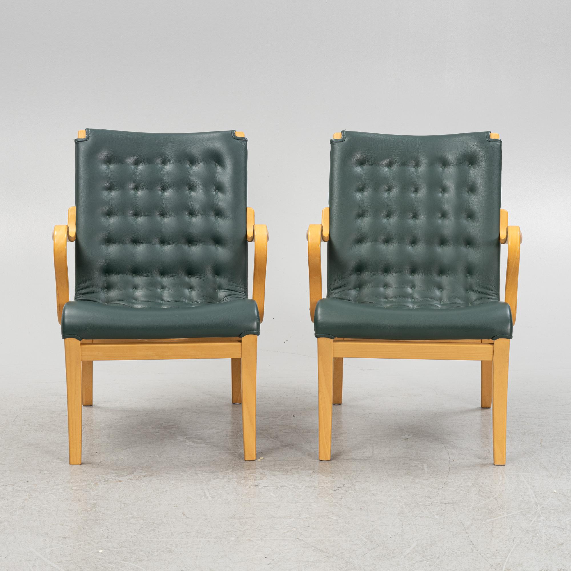 Bruno Mathsson, fåtöljer, par, "Mina", Bruno Mathsson International, Värnamo, 1997.