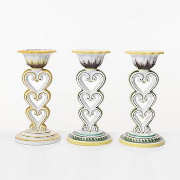 Arthur Percy, three 'Tre hjärtan' candlesticks, Gefle.