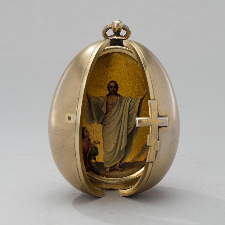 EGG/ICON, silver, Russia, St:Petersburg ca 1900, unclear makers mark, total weight 136 g.