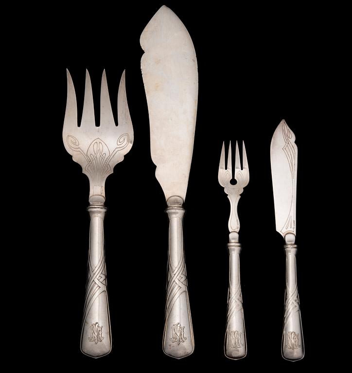 FISKBESTICK, 12+12+2, försilvrade, jugend, 1900-talets början.