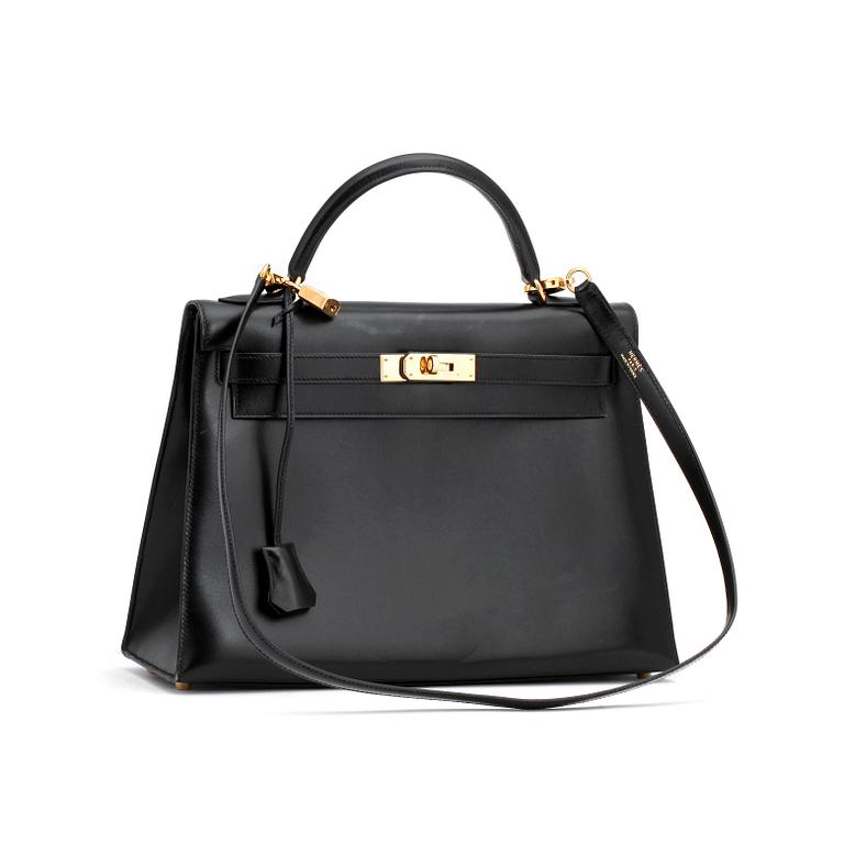 HERMÈS, a black leather, "Kelly 32".