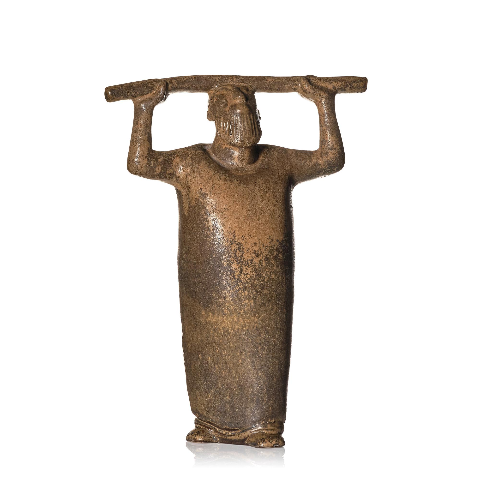 Åke Holm, skulptur, stengods, "Aron med staven", Höganäs 1950-60-tal.